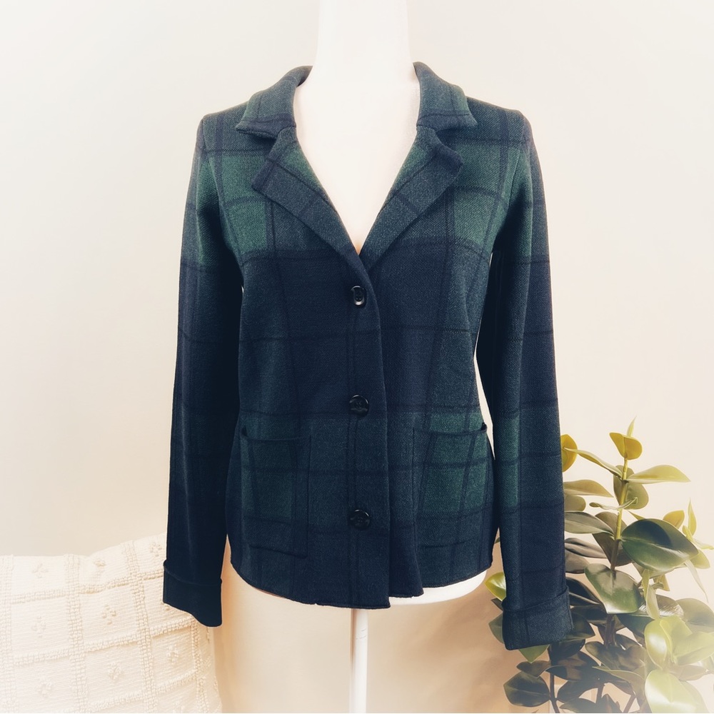 Tahari Plaid Knit Blazer Jacket